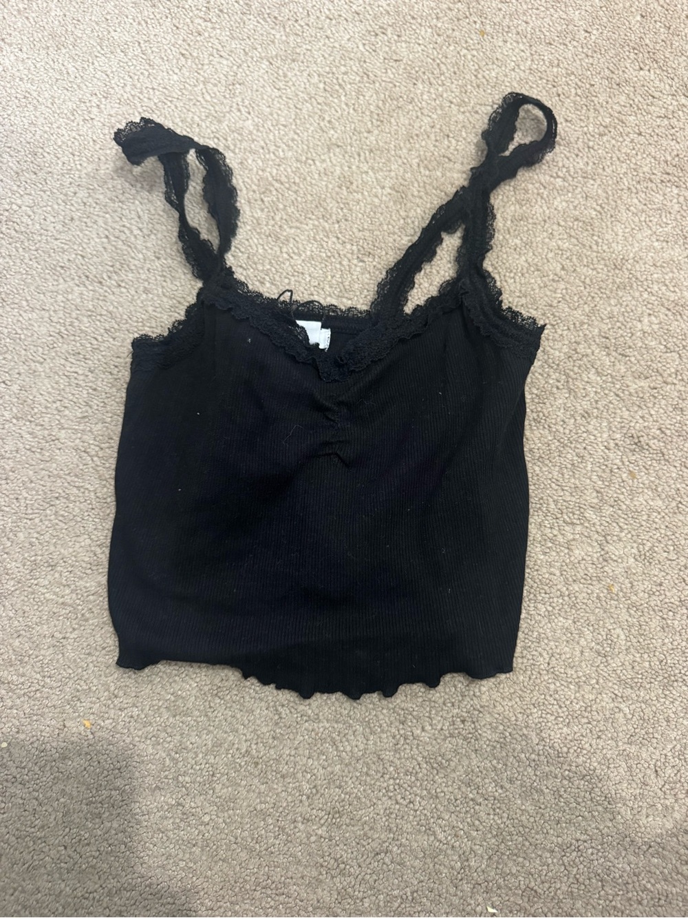Garage Black Ribbed Lace-Trim Cami Tank